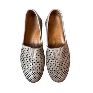 KARYOKA Boho Artsy 100%Turkish Leather Beige Perforated Loafer flat Womens Sz 39